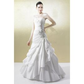 Vestido de noiva sereia cintura baixa drapeado lateral até o chão