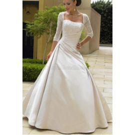 Vestido de noiva formal clássico ombro a ombro com drapeado lateral