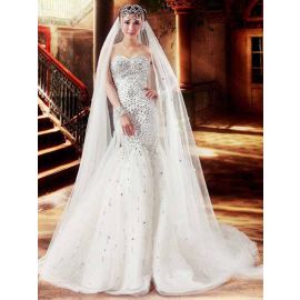 Vestidos de noiva sereia bordados de luxo com decote coração