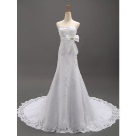 Elegantes vestidos de noiva tule linha A branco com decote coração