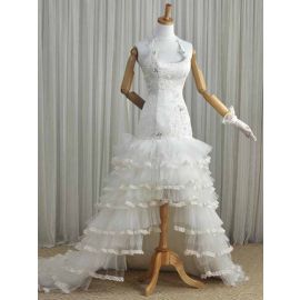 Modernos vestidos de noiva frente única sereia curto frente costas longo