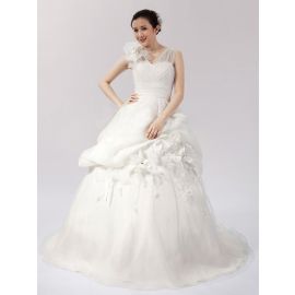 Glamourosos vestidos de noiva franzidos Organza linha A com drapeados