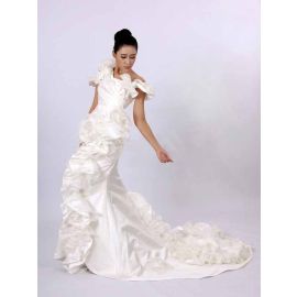 Fantasia vestidos de noiva sereia cetim com flores de tecido