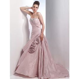 Glamourosos vestidos de noiva em linha A franzidos em rosa