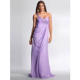 Elegantes vestidos de noite de um ombro lilás longos com cauda