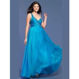 Elegantes vestidos de noite franzidos azul linha A chiffon longo com alças