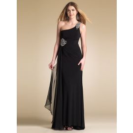 Elegante vestido de baile de um ombro sem costas preto longo