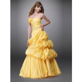 Vestidos de baile glamorosos amarelos longos com drapeados