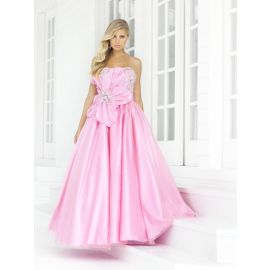 Elegantes vestidos de baile linha A bordados longo rosa