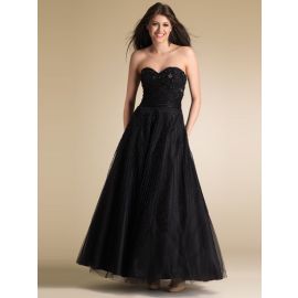 Elegantes vestidos de baile bordados tule preto longo