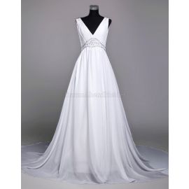 Vestido de noiva estilo império drapeado de luxo com cauda capela