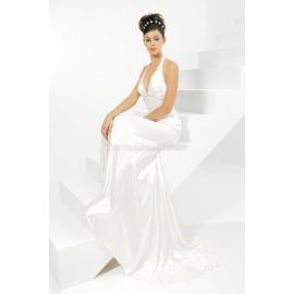 Vestido de noiva elegante cauda cauda de seda tipo cetim linha A