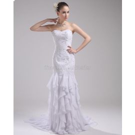 Vestido de noiva sereia sem mangas cintura natural glamoroso