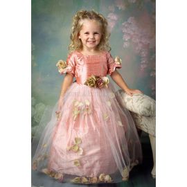 Vestido de menina flor de tafetá com decote joia e apliques