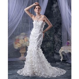 Vestido de noiva glamouroso cintura alta sereia com pérolas
