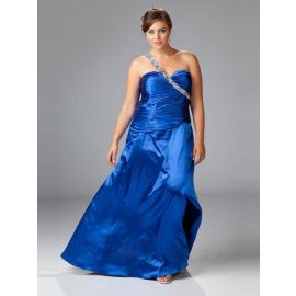 Elegantes vestidos de baile de um ombro plus size azul longo