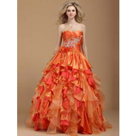Vestidos de baile glamorosos em linha A laranja longos com babados