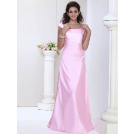 Vestidos de noite elegantes de cetim rosa longo com mangas curtas
