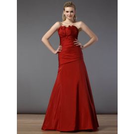 Elegantes vestidos de noite franzidos corte em A vermelho tafetá longo