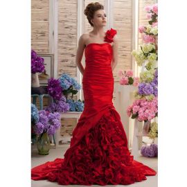 Glamourosos vestidos de baile de um ombro vermelho sereia