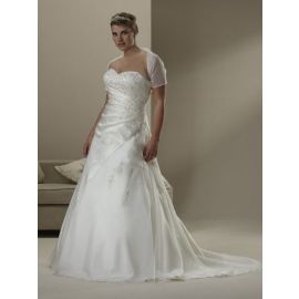 Vestidos de noiva bordados exclusivos plus size corte A com bolero
