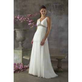 vestido de noiva romântico atraente sem mangas com corpete plissado