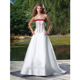 Glamourosos vestidos de noiva branco vermelho linha A com cauda