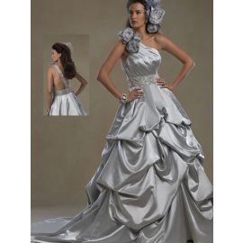 Vestidos de noiva compridos de cetim extravagantes para capela Casamento na igreja