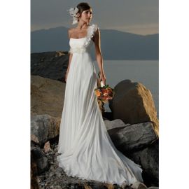 Vestidos de noiva dinâmicos ombro único sem mangas para casamento na praia