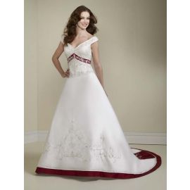 Noble bestcikte vestidos de noiva linha A branco vermelho com mangas curtas