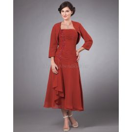 Vestido elegante de chiffon para mãe da noiva evasê de duas peças