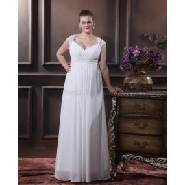 Vestido de noiva elegante plus size com decote em V de renda