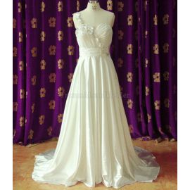 vestido de noiva de luxo sem mangas de um ombro com cintura alta